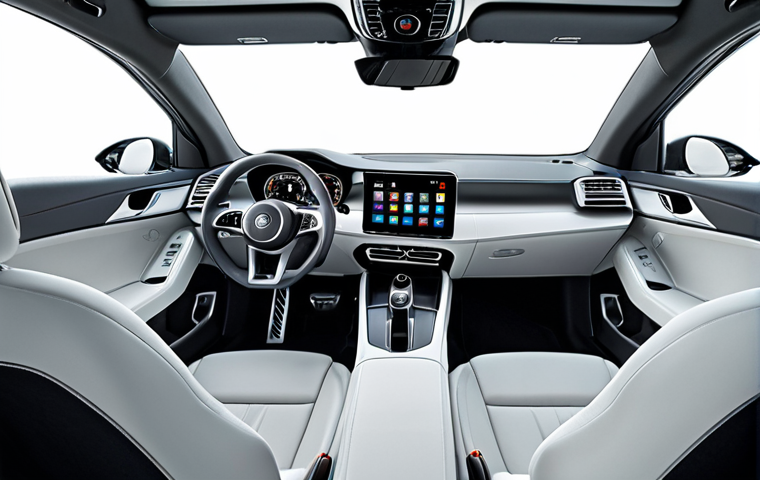 **
"Modern car interior, showcasing a futuristic dashboard with large, high-resolution displays replacing traditional gauges. The scene should depict a driver engaging with the infotainment system, possibly watching a movie or video, highlighting the entertainment options available in a Level 3 autonomous vehicle. The seats are comfortable and adjustable, promoting a relaxed posture. The overall style is sleek and technologically advanced, appealing to a German automotive aesthetic."
**
