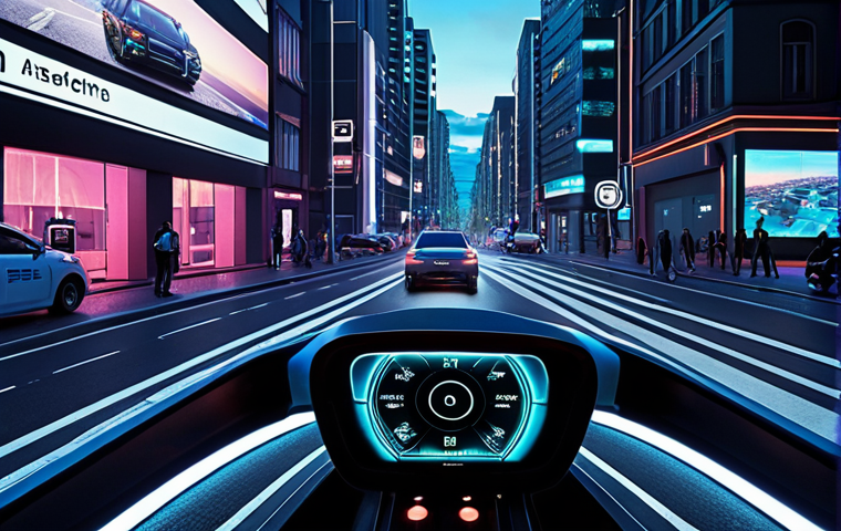 **Prompt:** A futuristic cityscape at dusk. Self-driving cars with glowing lights navigate smart streets lined with sensors and cameras. In the background, a holographic display shows real-time data analysis being used by law enforcement. Emphasize the contrast between technological advancement and potential surveillance. Dramatic, slightly dystopian, German aesthetic.