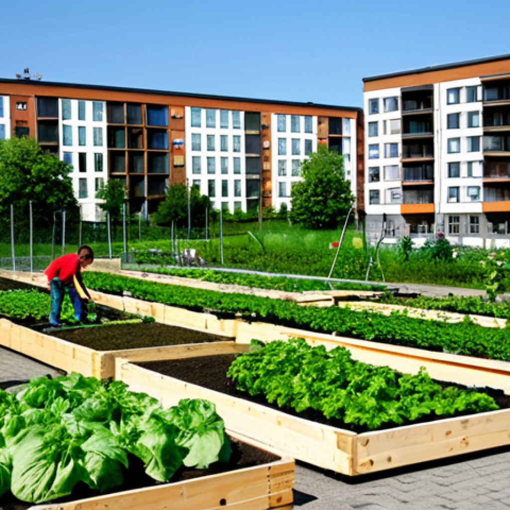 Urban Agriculture on Former Parking Lot**

"A vibrant urban garden thriving on a repurposed parking lot in a modern German city. Raised garden beds overflow with tomatoes, lettuce, and herbs. Fully clothed people are tending to the garden, interacting, and harvesting. Buildings in the background. Bright daylight. Perfect anatomy, correct proportions, natural pose, well-formed hands, proper finger count, natural body proportions, professional photography, high quality, safe for work, appropriate content, fully clothed, modest, family-friendly."

**