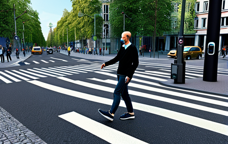 자율주행 차량과 보행자의 공존 전략 - Sensor Fusion for Pedestrian Safety**
"A futuristic autonomous vehicle driving on a typical Berlin ...