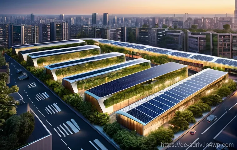 자율주행 도시의 직장 및 주거 공간 통합 - **"A vibrant, thriving urban park built on a repurposed former multi-story parking garage in a bustl...