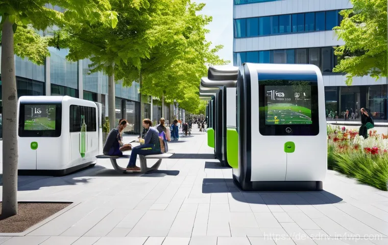 자율주행 도시의 대기오염 저감 방안 - **Prompt:** A dynamic yet highly organized multimodal transport hub in a bustling German smart city....