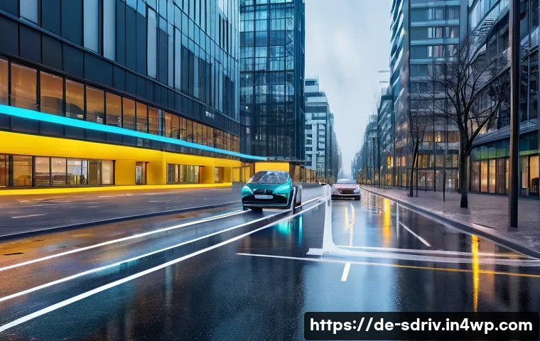 자율주행 도시에서의 사고 대응 체계 구축 - A futuristic urban street scene in Germany showcasing an autonomous electric vehicle equipped with m...